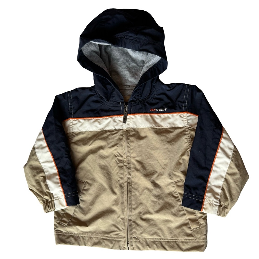 Children’s Place Toddler Zip Front Hooded Jacket Size 18 Mos Tan Navy Soft Lined
